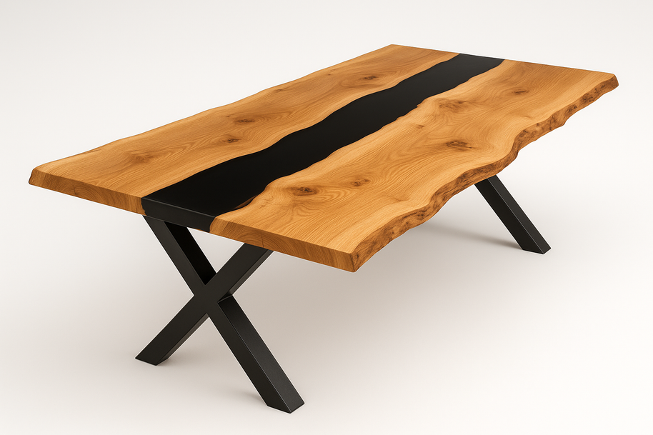 Natural Edge Timber Resin (Black) River Dining Table - Live Edge