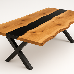 Natural Edge Timber Resin (Black) River Dining Table - Live Edge