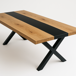 Natural Edge Timber Resin (Black) River Dining Table - Square Edge