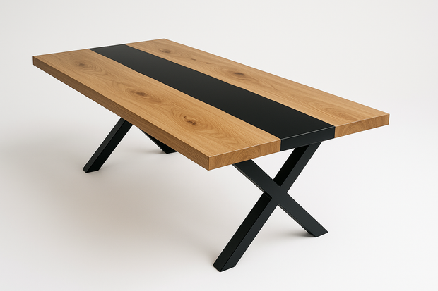 Natural Edge Timber Resin (Black) River Dining Table - Square Edge