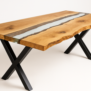 Natural Edge Timber Resin (Clear) River Dining Table - Live Edge