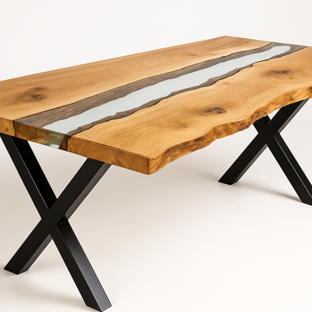 Natural Edge Timber Resin (Clear) River Dining Table - Live Edge