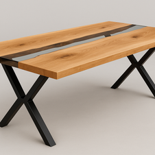 Natural Edge Timber Resin (Clear) River Dining Table - Square Edge