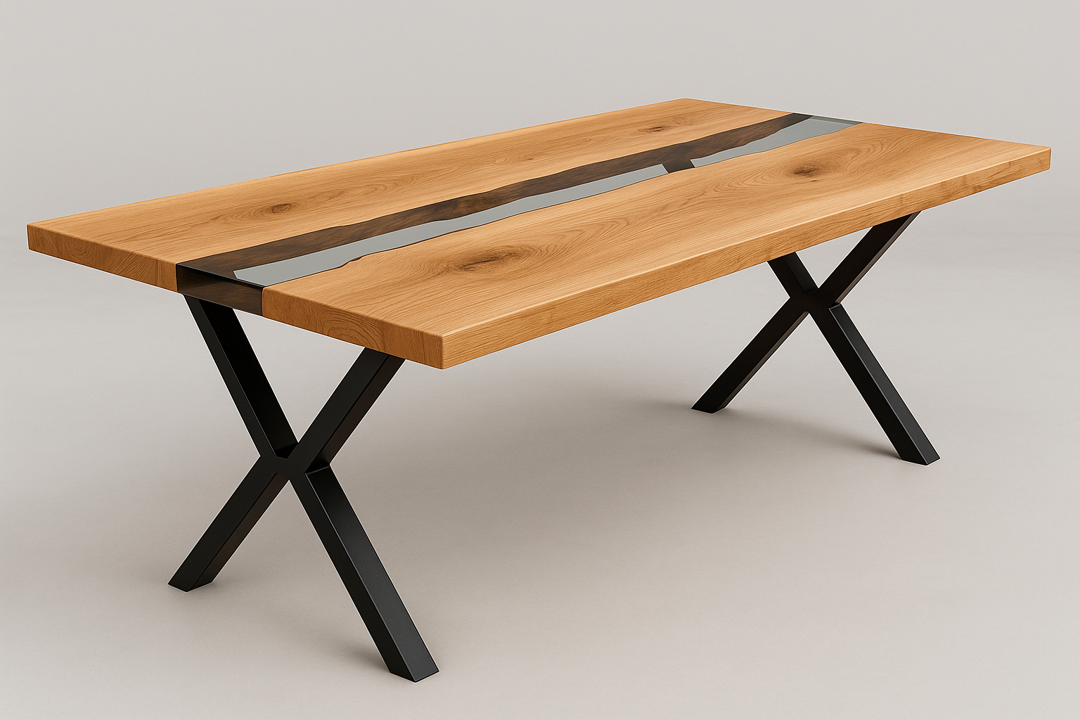 Natural Edge Timber Resin (Clear) River Dining Table - Square Edge