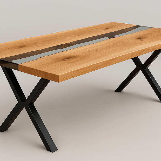 Natural Edge Timber Resin (Clear) River Dining Table - Square Edge