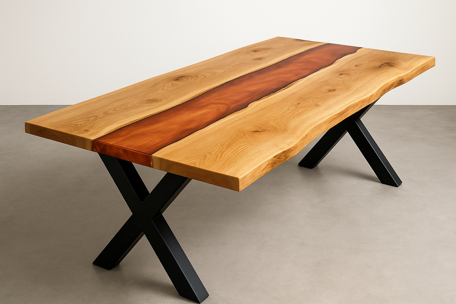 Natural Edge Timber Resin (Copper) River Dining Table - Live Edge