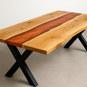 Natural Edge Timber Resin (Copper) River Dining Table - Live Edge
