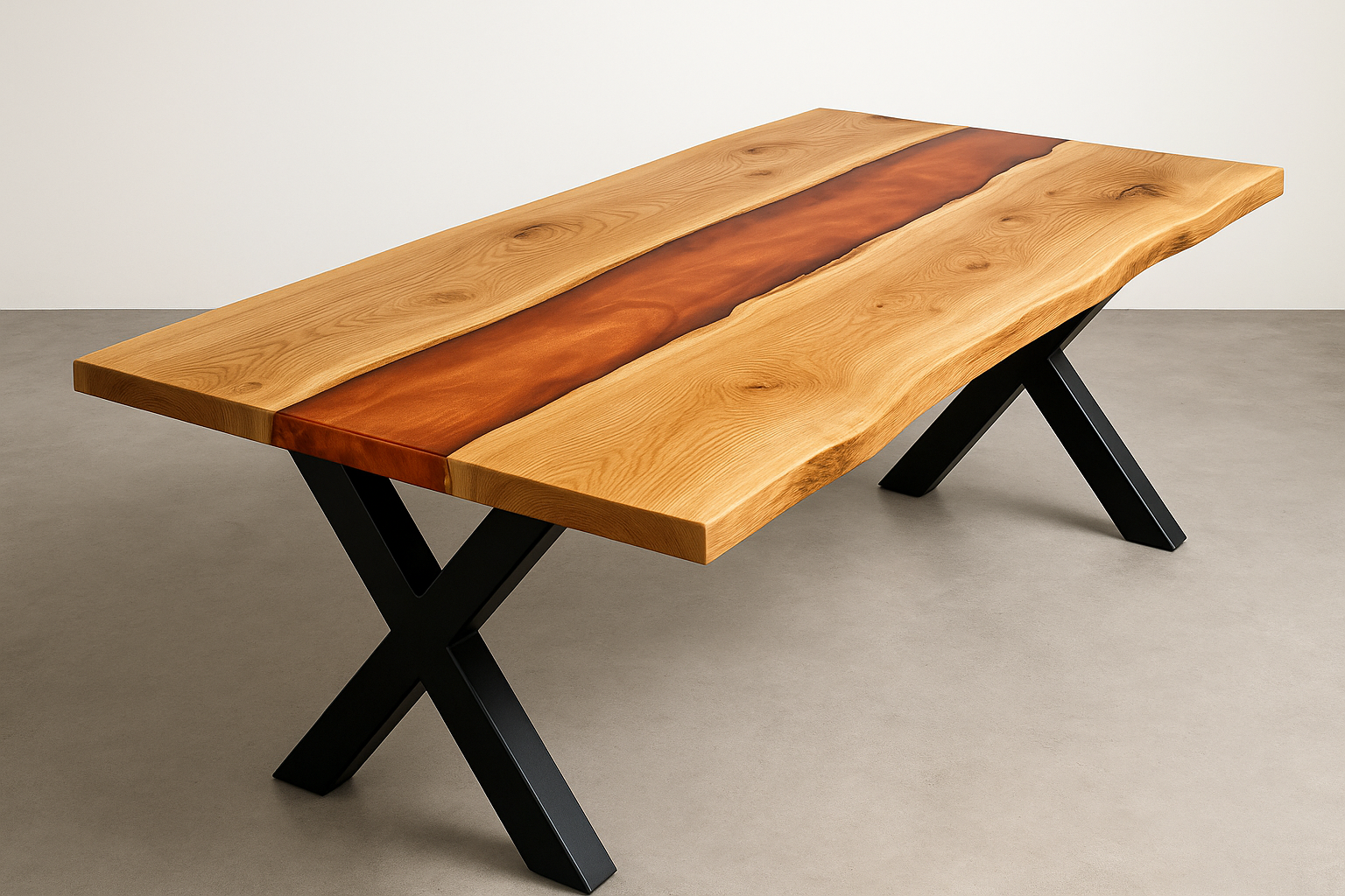 Natural Edge Timber Resin (Copper) River Dining Table - Live Edge