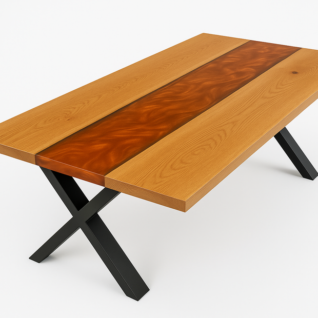 Natural Edge Timber Resin (Copper) River Dining Table - Square Edge