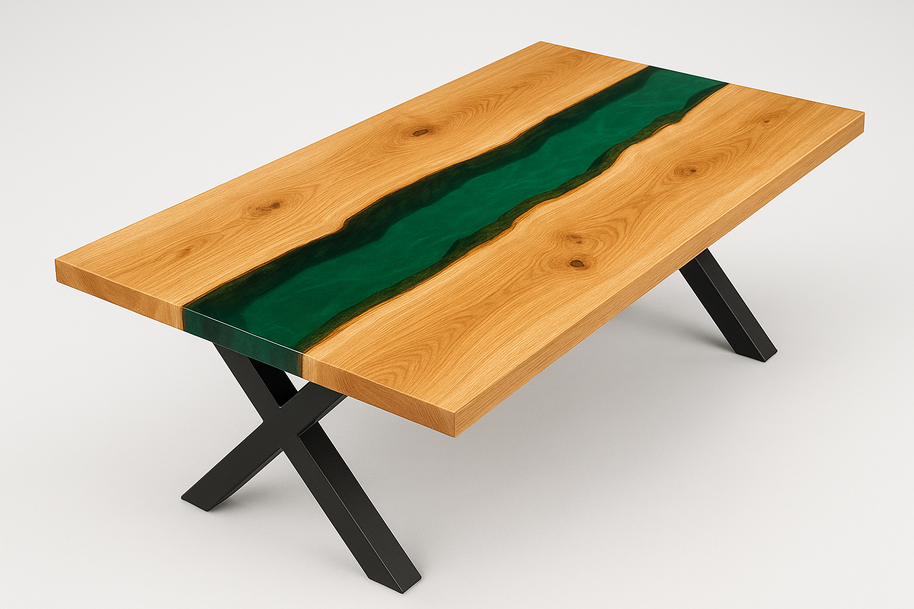 Natural Edge Timber Resin (Emerald) River Dining Table - Square Edge
