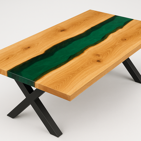 Natural Edge Timber Resin (Emerald) River Dining Table - Square Edge